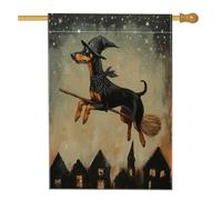 Generic Drapeau d'Halloween pour maison de chien Doberman 71,1 x 101,6 cm double face, balai de sorcière, étoiles en toile de jute, décoration d'intérieur et d'extérieur