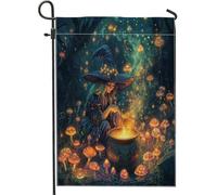 Generic Drapeau magique de jardin de sorcière d'Halloween 30,5 x 45,7 cm double face, orange, noir et violet, motif sorcière, toutes saisons, plein air, Royaume-Uni