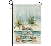Generic Drapeau rétro pour plage, jardin, van, palmiers, vacances, cour, fla, aquarelle côtière, camping-car, jardin, Fla pour décoration de fête extérieure, 30,5 x 45,7 cm