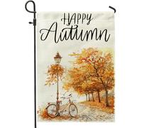 generic Drapeaux de jardin amusants en forme de vélo d'automne - 30,5 x 45,7 cm - Double face pour décoration extérieure - Motif dessin animé Happy Autumn - Pour maison, ferme, extérieur, petit jardin