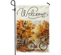 generic Drapeaux de jardin amusants en forme de vélo d'automne 30,5 x 45,7 cm pour extérieur, drapeau de maison vertical standard en lin de dessin animé, drapeau de ferme, cour, pelouse, décoration