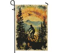 generic Drapeaux de jardin amusants pour vélo, 30,5 x 45,7 cm, double face pour décoration extérieure, balade en montagne d'automne, drapeau de maison, scène extérieure, petit drapeau de pelouse