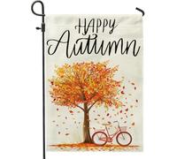 generic Drapeaux de jardin amusants pour vélo, 30,5 x 45,7 cm pour extérieur, érable d'automne, drapeaux verticaux standard en lin, scène heureuse, cour, jardin, pelouse, décoration extérieure