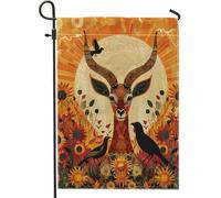 generic Drapeaux de jardin d'automne bizarres de cerf 30,5 x 45,7 cm pour extérieur, drapeau d'automne rétro floral animal vertical standard en lin, drapeau de maison, faune pour cour, jardin, pelouse
