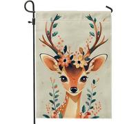 generic Drapeaux de jardin d'automne mignons en forme de cerf 30,5 x 45,7 cm pour l'extérieur, animaux sauvages d'automne, drapeaux verticaux standard en lin pour maison, fleurs, feuilles, plantes