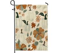 generic Drapeaux de jardin en forme de citrouille à fleurs d'automne 30,5 x 45,7 cm pour extérieur, drapeau vertical botanique standard d'automne en lin, drapeau moderne du milieu du siècle pour cour