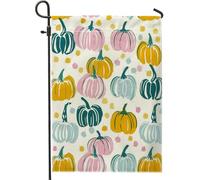 generic Drapeaux de jardin en forme de citrouille colorée d'automne - 30,5 x 45,7 cm - Double face pour décoration extérieure - Motif à pois - Motif botanique - Pour maison, jardin, pelouse