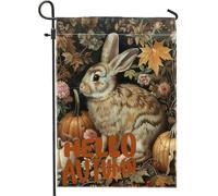 generic Drapeaux de jardin en forme de citrouille d'automne pour l'extérieur, paysage de récolte d'automne, drapeaux verticaux standard en lin, motif Hello Floral Bunny pour cour, jardin, pelouse