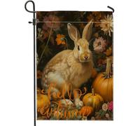generic Drapeaux de jardin en forme de citrouille d'automne pour l'extérieur, scène de récolte d'automne, drapeaux verticaux standard en lin pour maison, Hello Floral Bunny pour cour, jardin, pelouse