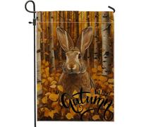 generic Drapeaux de jardin en forme de lapin à feuilles d'automne de 30,5 x 45,7 cm pour l'extérieur, paysage forestier d'automne, drapeaux de maison verticaux standard en lin, Hello Forest Bunny pour