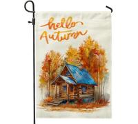 generic Drapeaux de jardin Fall Lodge - 30,5 x 45,7 cm - Double face pour décoration extérieure - Motif forêt d'automne - Pour maison, cabane - Petit drapeau de pelouse