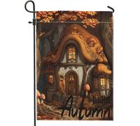 generic Drapeaux de jardin pour chemin de lodge d'automne 30,5 x 45,7 cm pour extérieur, champignon d'automne standard, drapeaux verticaux en lin, drapeau de maison Hello Cabin pour cour, cour