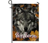 generic Drapeaux de jardin uniques en forme de loup d'automne - 30,5 x 45,7 cm - Double face pour décoration extérieure - Érable d'automne - Pour maison, extérieur, petit drapeau de pelouse