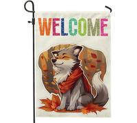 generic Drapeaux de jardin verticaux amusants en forme de loup d'automne pour cour, arrière-cour, 30,5 x 45,7 cm, double face pour l'extérieur, petits drapeaux de maison en lin de dessin animé
