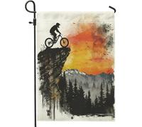 generic Drapeaux de jardin verticaux amusants pour vélo, cour, jardin, 30,5 x 45,7 cm, double face pour l'extérieur, balade en montagne, petits drapeaux de maison en lin, scène, porche, pelouse
