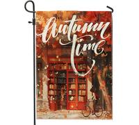generic Drapeaux de jardin verticaux amusants pour vélo, cour, jardin, 30,5 x 45,7 cm, double face pour extérieur, bibliothèque d'automne, petits drapeaux de maison en lin, scène, porche, pelouse