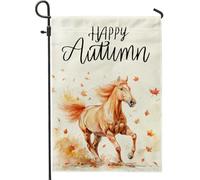 generic Drapeaux de jardin verticaux en forme de cheval d'automne frais pour cour, arrière-cour, 30,5 x 45,7 cm, double face pour extérieur, érable heureux automne, petits drapeaux de maison en lin