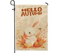 generic Drapeaux de jardin verticaux en forme de lapin mignon pour l'avant et la cour, 30,5 x 45,7 cm, double face pour l'extérieur, Hello Autumn Funny Bunny Petits drapeaux de maison en lin, feuilles