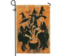 generic Drapeaux esthétiques de jardin de sorcière d'Halloween 30,5 x 45,7 cm double face pour décoration extérieure, rétro trois sorcières en toile, drapeau de maison, hippie gothique, extérieur