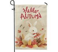 generic Drapeaux verticaux d'automne Kawaii pour l'avant et la cour, 30,5 x 45,7 cm, double face pour l'extérieur, Hello Autumn Funny Bunny Petits drapeaux de maison en lin, feuilles d'érable