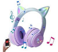 Generic Écouteurs sans fil avec oreilles de chat, écouteurs à oreilles de chat avec microphone, casque à lumière LED avec oreilles de chat, casque léger et confortable, casque d'oreille d'animal