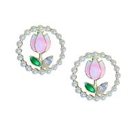 Generic Eleagnt Boucles d'oreilles à tige en forme de fleur avec cristaux et perles d'imitation pour femme Plaqué or Vert 1,7 x 1,7 cm