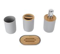 Generic Ensemble D'accessoires de Salle de Bain Moderne 4 Pièces, Tasse de Brosse à Dents Lisse et étanche en Bambou pour la Maison et L'hôtel, Fournitures de Salle de Bain Parfaites, Cadeau (Grey)