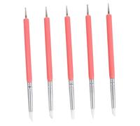 Generic Ensemble de 5 Pinceaux de Nail Art Double Tête en Silicone Rose, Stylo à Points Précis pour Ongles Naturels et Gel Uv, Brosse à Manucure Professionnelle, Outil pour Salon et Usage