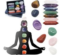 Generic Ensemble de 7 Chakras, 14 Pièces de Cristaux de qualité Supérieure, Améthyste, Colonne Hexagonale, Pierres de Yoga Irrégulières, Massage Spirituel, Labradorite avec Crista