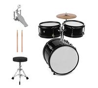 Generic Ensemble de Batterie éducative pour Enfants avec Tabouret de Baguettes de Cymbale, Kit Complet de Percussions Junior, Métal + Bois de Cyprès, Noir (BLACK)