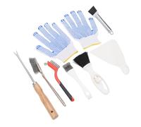 Generic Ensemble de Brosses pour Cage à Oiseaux, Kit de Nettoyage Multi-Outils, Grattoir en Acier Inoxydable, Fourchette, Balai, Pelle à Poussière pour Petits Animaux et Cages à Oiseaux, Bois Naturel