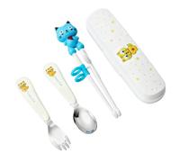 Generic Ensemble de Couverts pour Enfants de Style Dessin animé, en Acier Inoxydable, Cuillère, Fourchette, Baguettes Durables et Sûres pour Enfants (Chat Jaune-Blanc-Fourchette cuillère)