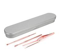 Generic Ensemble de Cure-Oreilles en Acier Inoxydable, 3 Pièces Dissolvant de Cérumen à Double Tête et Pince à épiler, Conception Ergonomique pour un Nettoyage Sûr des Oreilles, or Rose