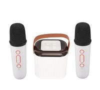 Generic Ensemble de Haut-parleurs 2 Microphones, Support Exquis pour Carte Mémoire, Mini Machine de karaoké, Lumière RVB Rechargeable, Portable pour la Fête pour la Télévision (White)