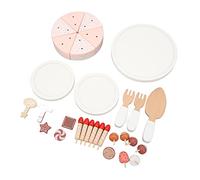 Generic Ensemble de Jeu de Gâteau de Simulation en Bois, Assiette d'exercice de Compétences Sociales, Décoration de Dessert, Ensemble de Jeu de Gâteau de Simulation pour l'enfance