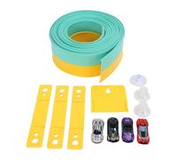 Generic Ensemble de Jouets de Piste de Voiture de Course Flexible, Piste de Course Enroulable avec 4 Voitures Alimentées par gravité, Route Pliable Portable pour Les Enfants (Jaune Vert)