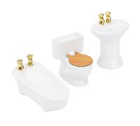 Generic Ensemble de Lavabo de Toilette Miniature pour Maison de Poupée 1/24, Kit de Salle de Bain en Céramique Exquis pour Collection de Maison de Poupée Blanc, Trèfle à Quatre Feuilles pour Scène