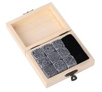 Generic Ensemble de Pierres de Refroidissement Naturelles pour Whisky, 9 Pièces, Roches de Refroidissement pour Boissons Saines et Sûres pour les Amateurs de Bière, Emballage en Boîte en Bois (gris
