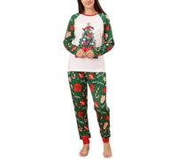 Generic Ensemble de Pyjamas Familial, Pyjamas de Noël en Polyester Doux et Manches Rondes à Manches Longues Arbre Imprimement des Pieds Coniques Résistants à la Coloration pour Porter à Domicile
