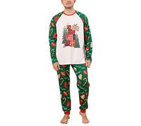 Generic Ensemble de Pyjamas Familial, Pyjamas de Noël en Polyester Doux et Manches Rondes à Manches Longues Arbre Imprimement des Pieds Coniques Résistants à la Coloration pour Porter à Domicile