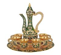 Generic Ensemble de Théière Vintage, Ensemble de Vin Européen, Ensemble de Pichets En Verre à Vin En Métal de Luxe, Ensemble Turc pour Hôtel, Bar, Fête de Thé, Vert doré