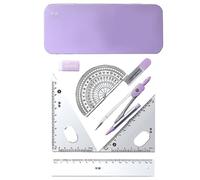 Generic Ensemble D'outils de Géométrie Mathématique, Règle Réutilisable de 15 Cm, Rapporteur, Kit de Dessin Portable, Boîte fermée violette