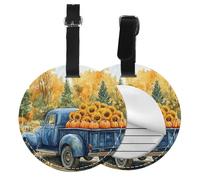 Generic Étiquettes rondes en cuir synthétique avec impression aquarelle de camion récolte, étiquettes d'identification avec protection de confidentialité pour valises, sacs de voyage, sacs à bagages