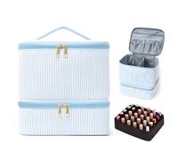 Generic Étui à vernis à ongles double couche en cuir synthétique avec poignées pour femme, bleu, 9.25x9.25x7.87Zoll, Minimaliste