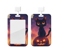 Generic Étui de protection vertical pour carte d'identité avec motif chat citrouille fantôme noir