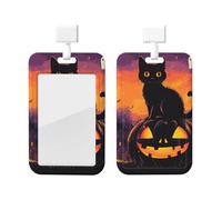 Generic Étui de protection vertical pour carte d'identité avec motif chat citrouille fantôme noir
