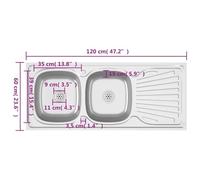Generic Évier de Cuisine avec Double évier, 47,2"x19,7"x6,1", évier de Cuisine en Acier Inoxydable, Côtés Très épais, Ensemble D'égouttoir avec Tuyau, Convient pour Robinet 1 Trou, Montage