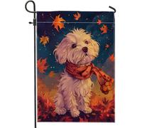 generic Fall Art Drapeaux de jardin maltais 30,5 x 45,7 cm double face pour décoration extérieure, drapeau de maison en toile pour chien, chiot feuille d'érable, petit drapeau de pelouse