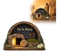 Generic Figurine de Pâques creuse en bois avec motif de Pâques 13 cm/4,9 cm, scène de résurrection, convient pour la décoration de table ou comme décoration de table (beige, 15 x 12 cm)