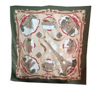 Généric Foulard Paris Tour Eiffel et autres monuments de Paris - forme carrée- taille moyenne 85*85 CM - couleur beige et vert gris Rouge, M